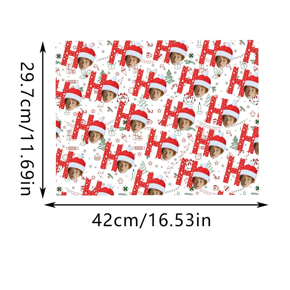 

5pcs Personalized Christmas Photo Wrapping Paper Custom Photo Printing Santa Hat Snowman Reindeer Design Gift Wrap Xmas Party