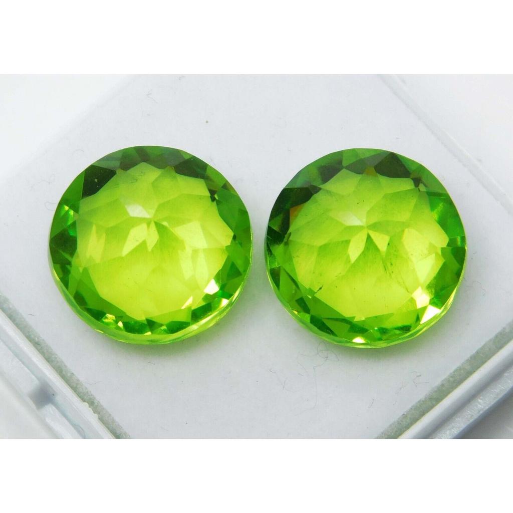 NATURAL Peridot Stone ROUND Cut 18.13 Ct Faceted CERTIFIED Loose Gemstone Pair