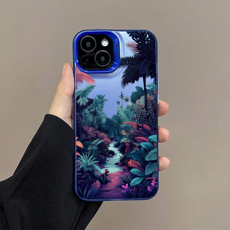 

Tropical Green Plant Leaf Tree Jungle Laser Phone Case For iPhone 11 15 13 14 Pro Max Plus 16 12 Pro Max 13 Mini Shockproof Case iphone 13Mini