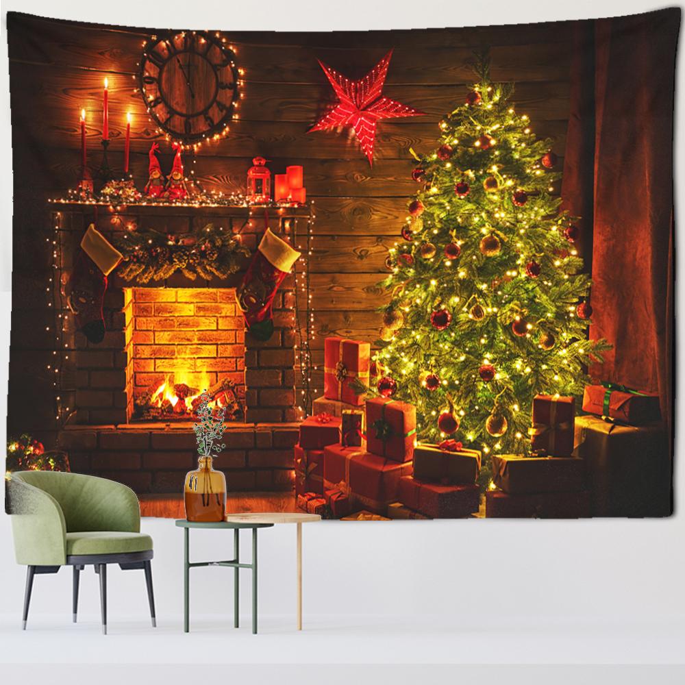 Christmas Tree Fireplace Tapestry Wall Hanging Witchcraft Psychedelic Gift Socks New Year Room Hippie Home Decor