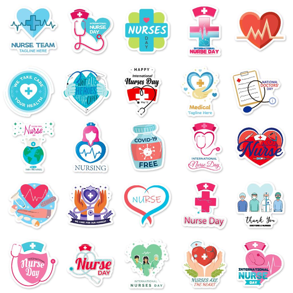 50 Nurse Doctor Graffiti Stickers Love Cross Thermometer Stethoscope Element Decorative Stickers