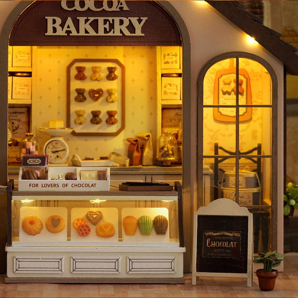 CRESYMME Dollhouse Miniature Kit, Wooden 3D Puzzle, DIY Handmade for Adults (Yuttari Bakery)