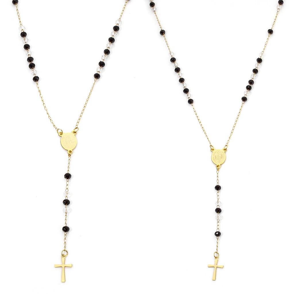 304 Stainless Steel Religious Prayer Beads Rosary Necklace Women Gold Color Cross Virgin Mary Pendants 52cm(20.5") Long, 1 Piece