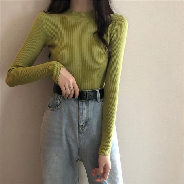 Women Knitted Half Turtleneck Full Sleeve Basic Sweaters Pullovers Female Soft Sweater Top for Female Autumn Winter