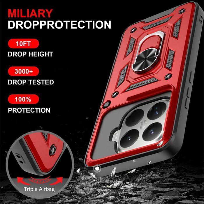 Wytrzymałe Etui - E.F.CONNECTION - do Xiaomi 15T Pro - z Pierścieniem i Osłoną Kamery - Czerwone - 2 Szyby