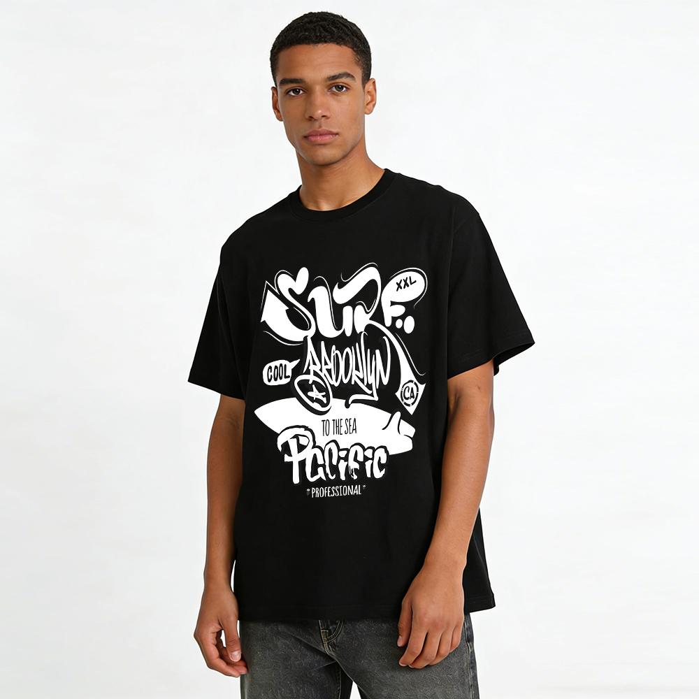 Street Graffiti Print Casual Top To The Sea Pacific Size XXL Pure cotton T-shirt