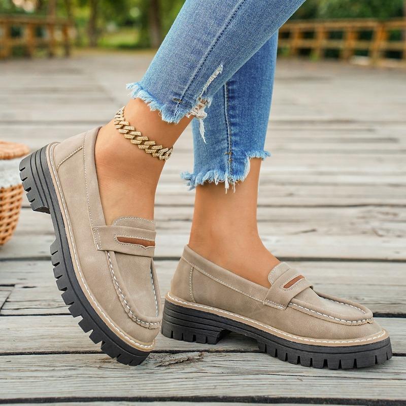 Women's Loafers Fall New Casual Slip-On Platform Single Shoes Retro Versatile Lazy Shoes