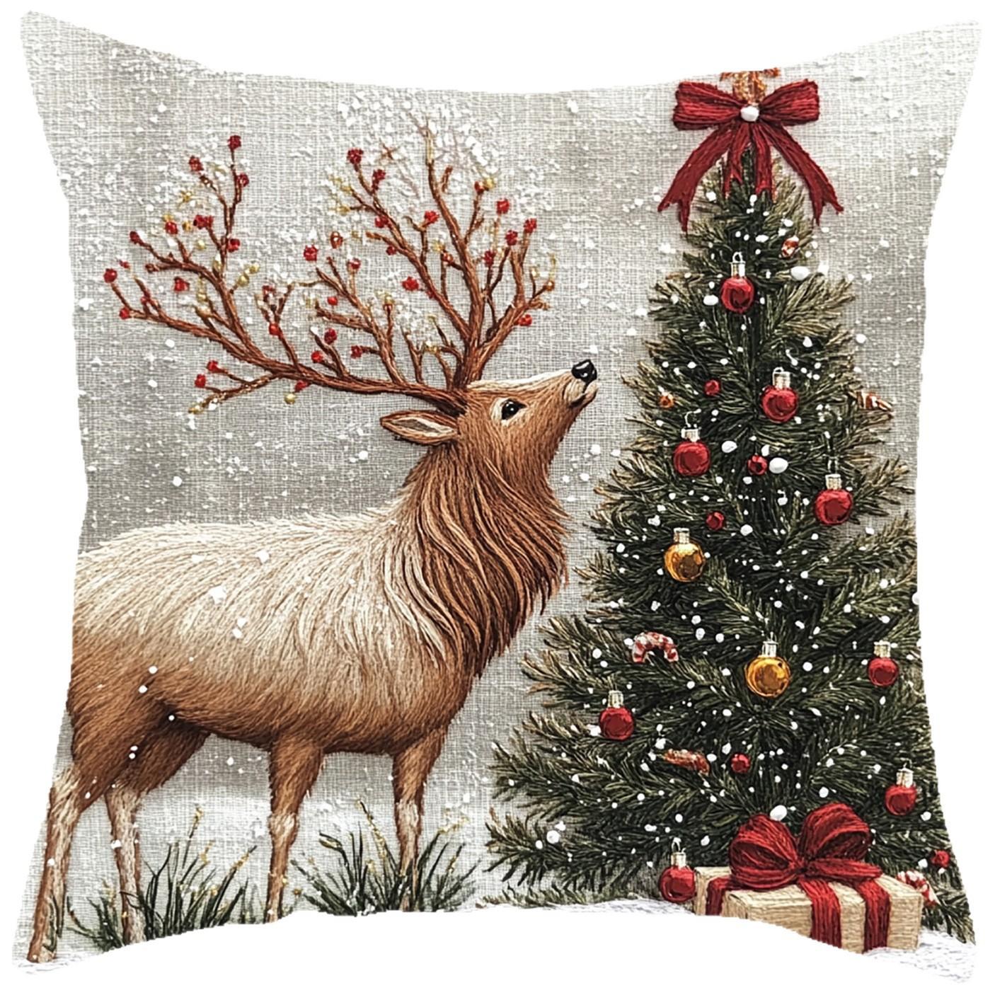 

Різдвяна наволочка, Мила мультяшна імітація вишивки, Льон з принтом, Наволочка для диванної подушки, Фестивальна прикраса, Фестивальний подарунок (Подушка не входить) 45*45CM-1PC