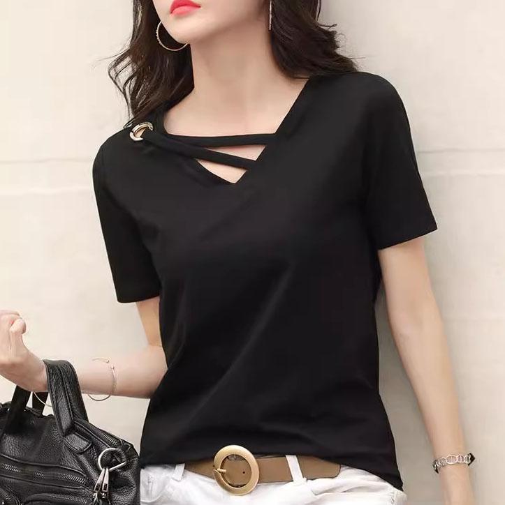 Camiseta de Verano para Mujer con Cuello en V y Corte Holgado