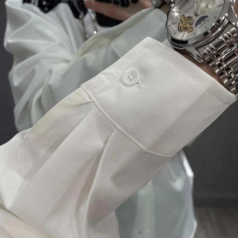 Men Trendy Brand Handsome Loose Spliced Sequin Design Chain Shirt