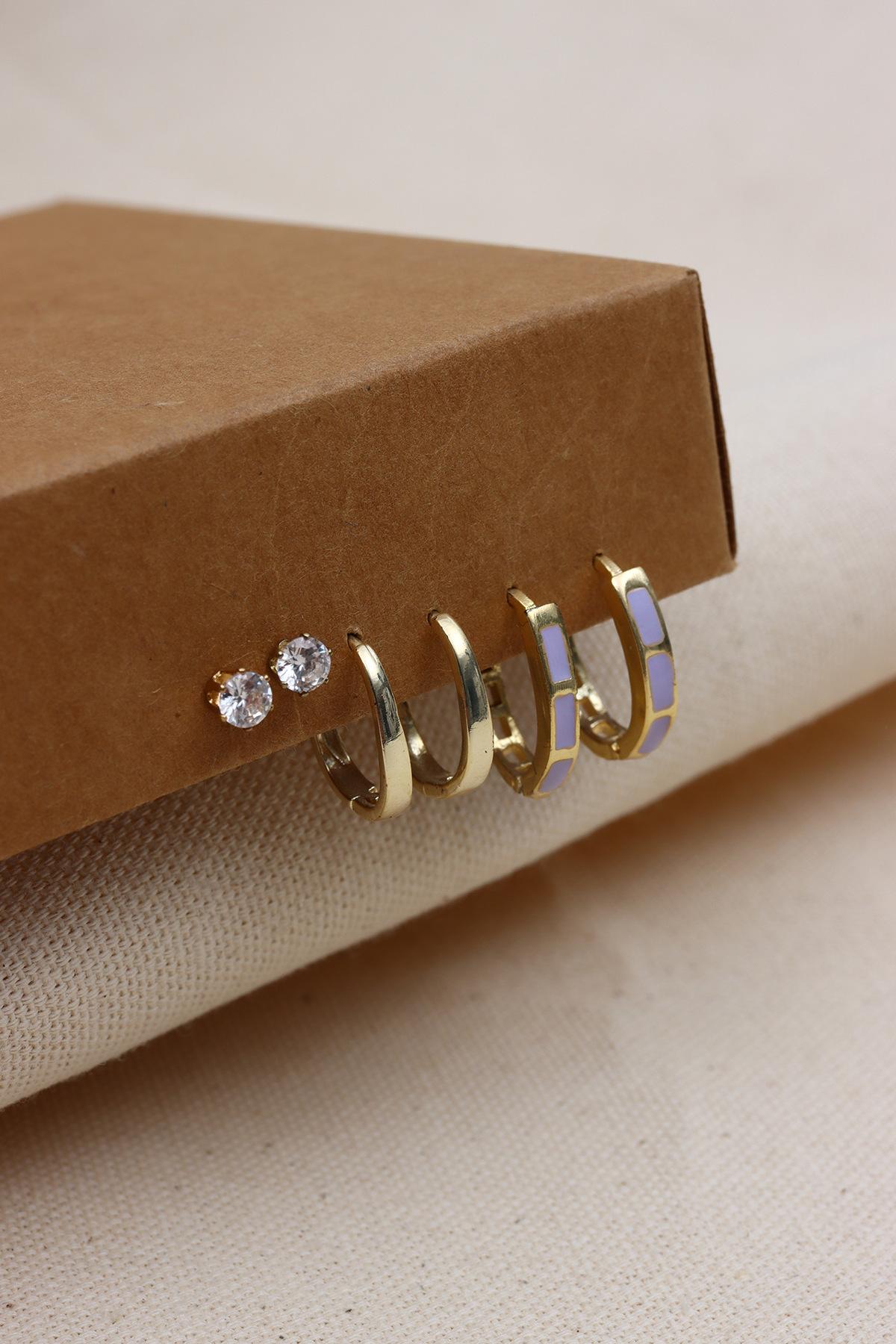 

Серьги овального цвета золотого цвета с сиреневой эмалью, 6 шт.