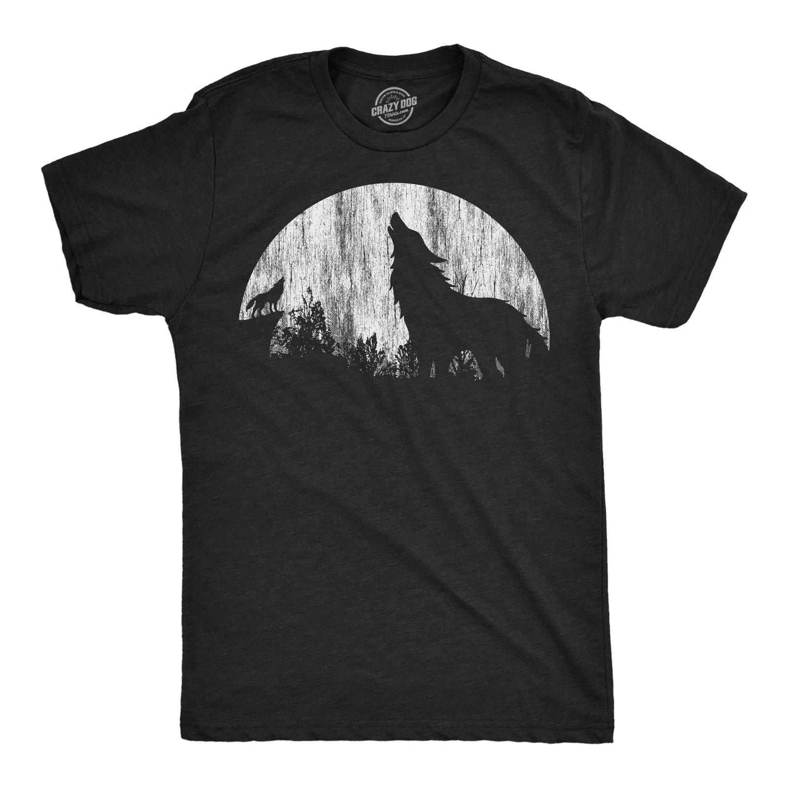 Mens Funny T Shirts Moon Wolves Novelty Graphic Tee for Men L