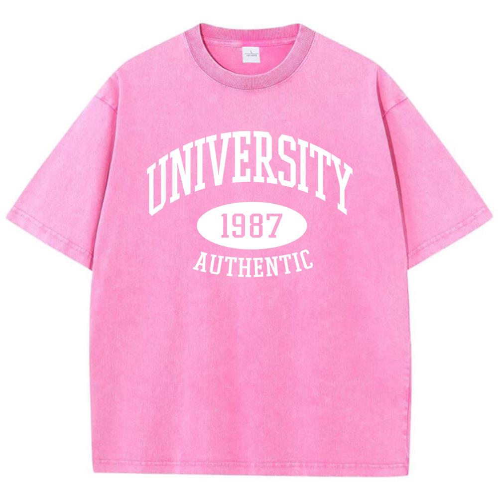 1987 University Authentic Printing men'S summer Vintage Washed  Cotton  Popular T-Shirt Fashion Cotton Short Sleeved