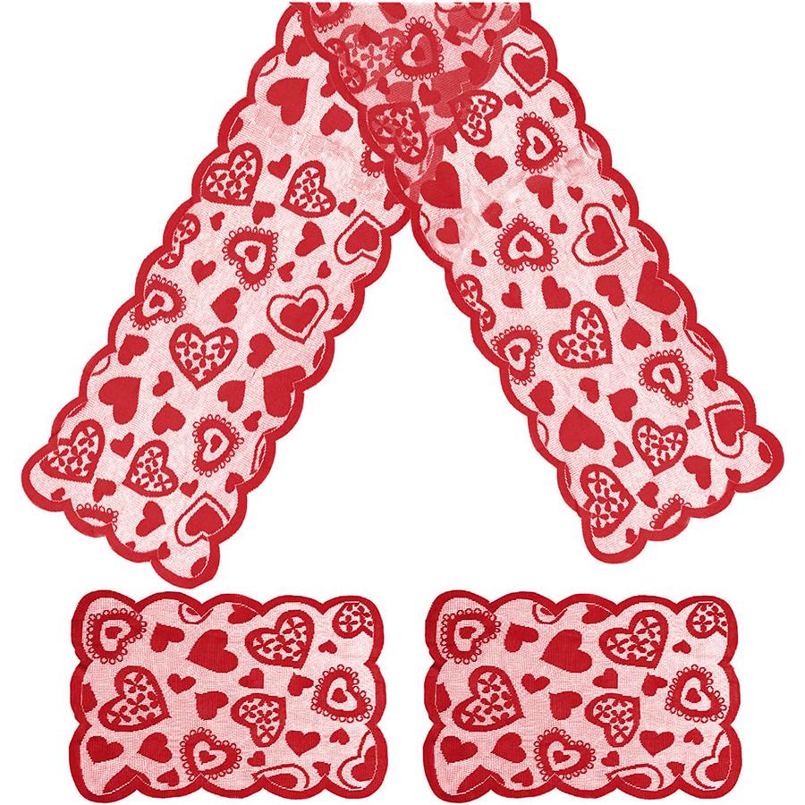 Classic Red Heart-Themed Valentine's Day Decorative Tablecloth, Polyester Woven Table Runner Suitable for Family Gatherings and Couples' Dates.