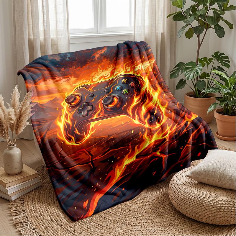 Burning Game Controller blanket Personalized Name Flannel Blanket Soft Cozy Plush Throw for Sofa Bed Lightweight Home Decor