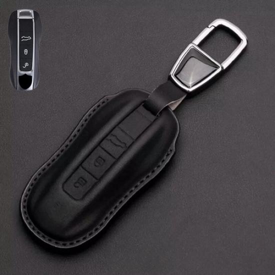Genuine Leather Car Key Fob Case Cover For Porsche Cayenne Panamera Macan Taycan