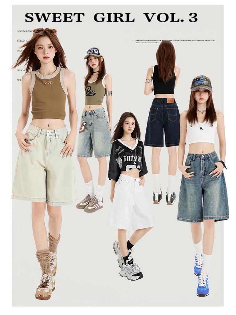 Women's 2025 Summer Loose Slimming Korean Style Denim Shorts - Trendy Casual Versatile Fashion