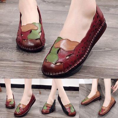 Women's Fashion Retro Hollow Shallow Mouth Soft Sole Flat Single Shoes Round Toe Green Lazy Shoes Casual Shoes for Women Boots