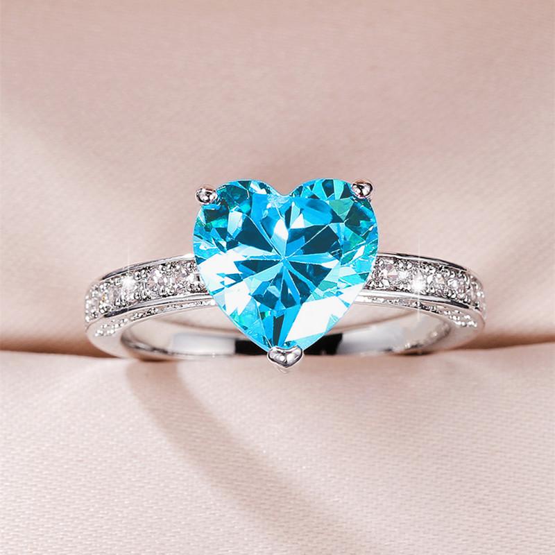 Huitan Colorful Heart Cubic Zirconia Rings for Women White/Pink/Green/Blue Luxury Wedding Engagement Bands Eternity Love Jewelry