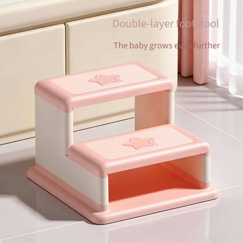 Folding Kids Step Stool, Double Layer Movable Toddler Stool for Sink & Toilet, Bathroom Foot Stool