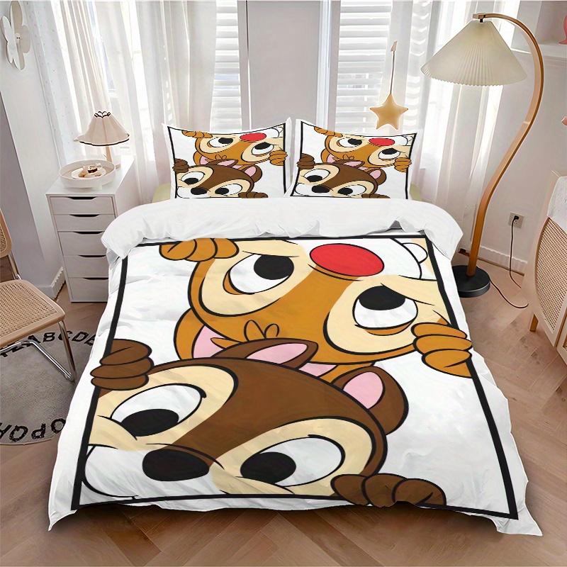 3pcs Chip & Dale Bedding Set 1 Soft Quilt Cover + 2 Pillowcases, Machine Washable Suitable for All SeasonsQ007