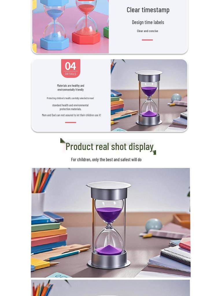 Durable Hourglass Timer for Kids - 5/10/15/20/30/60 Minutes