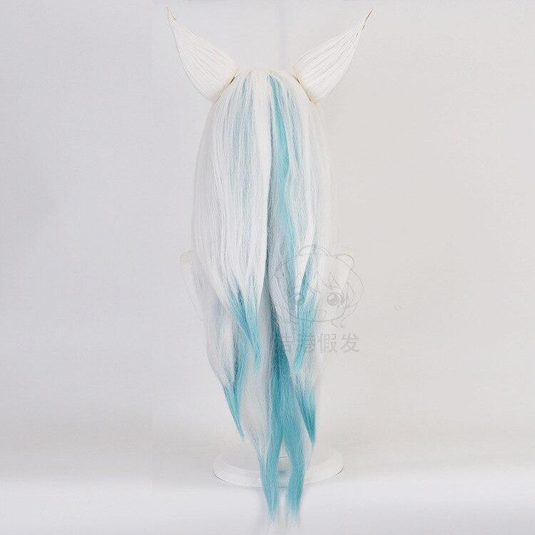 75cm Anime Spel LoL Ahri Cosplay Peruker Spirit Blossom Blå Blandad Vit Lång Rakt Värmebeständig Syntetisk Hårperuk