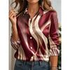 New Autumn Women's Fashionable Daily Blouses Long Sleeved Lapel Button Striped Abstract Pattern Printed Casual Loose Shirt