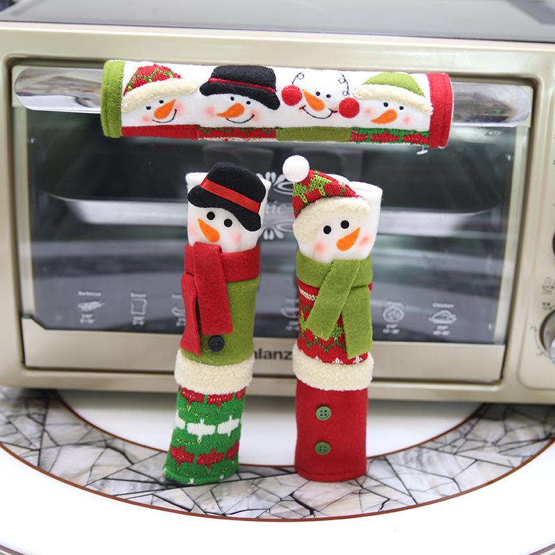 Haobei Snowman Style Anti-static Refrigerator Door Handle Covers - Christmas Fabric Protection for Double Doors