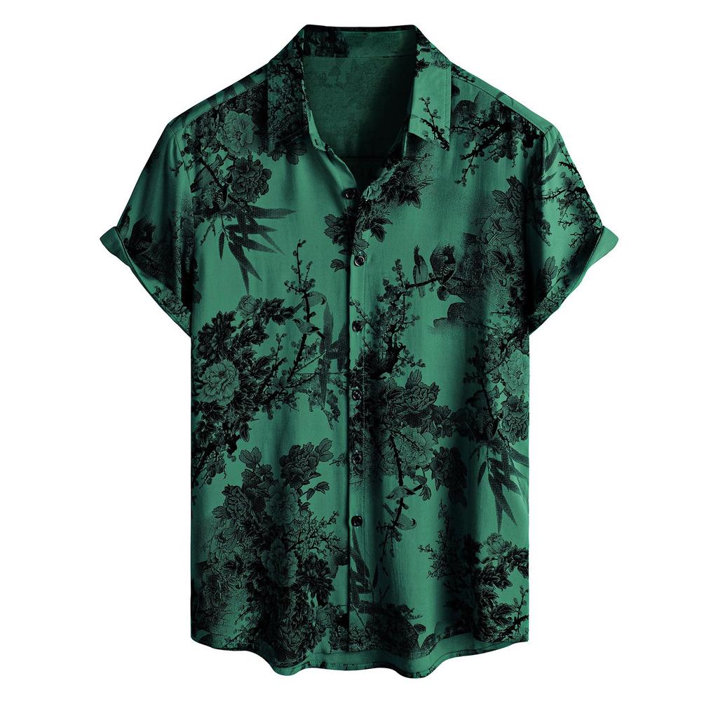 Men's Short Sleeved Shirt, Daily Fashion Printed Button Top, Chest Pocket Cardigan