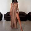 Bohemian Linen Blend Sleeveless Braid Belt Hollow Slit Dress