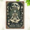2D Flat, 2D Wall Art- 1pc, Moon Youngsters Sitting Wildly- Vintage Metal Tin Painting, Art Decoration, Easy Installation, 19.81x
