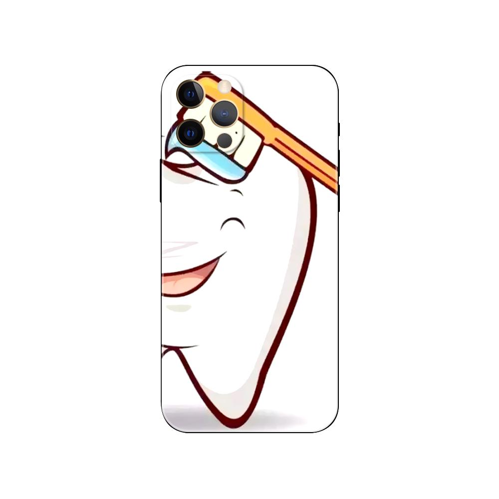 Cute Cartoon Dentist Tooth Phone Case for Iphone 5 5s 2020se 6 6s 7 8 Plus X 10 XR XS 11 12 13 Mini Pro MAX Black Tpu Back Cover