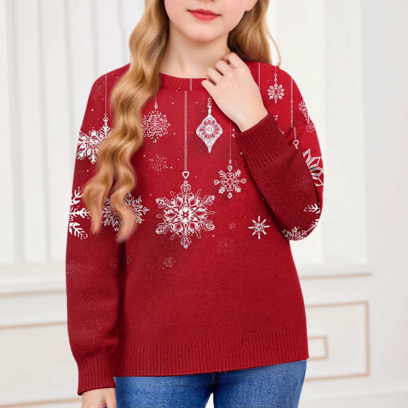 

Рождественские свитшоты для детей мальчиков и девочек вязаный свитер милая рубашка осенний пуловер с круглым вырезом топы 140 киноварь