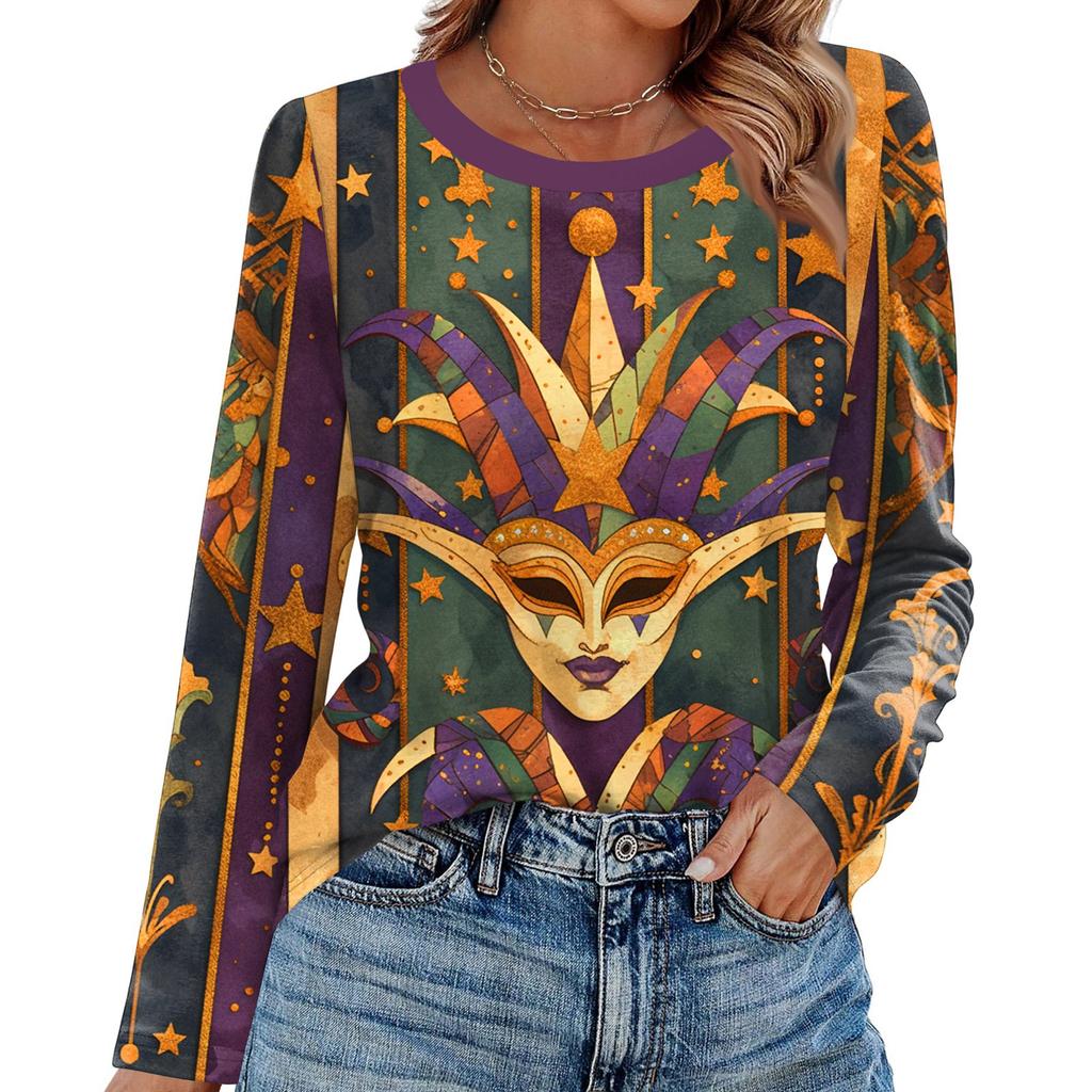 Long Sleeve Shirts For Women Cute Print Graphic Tees Blouses Casual Plus Size Basic Tops Pullover