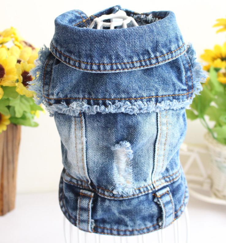 Pet Cake Ruffle Dress Cute Lightweight Dog Vest Bichon Teddy Small Dog Clothes Solid Dog Denim Jacket Pet Jean Coat