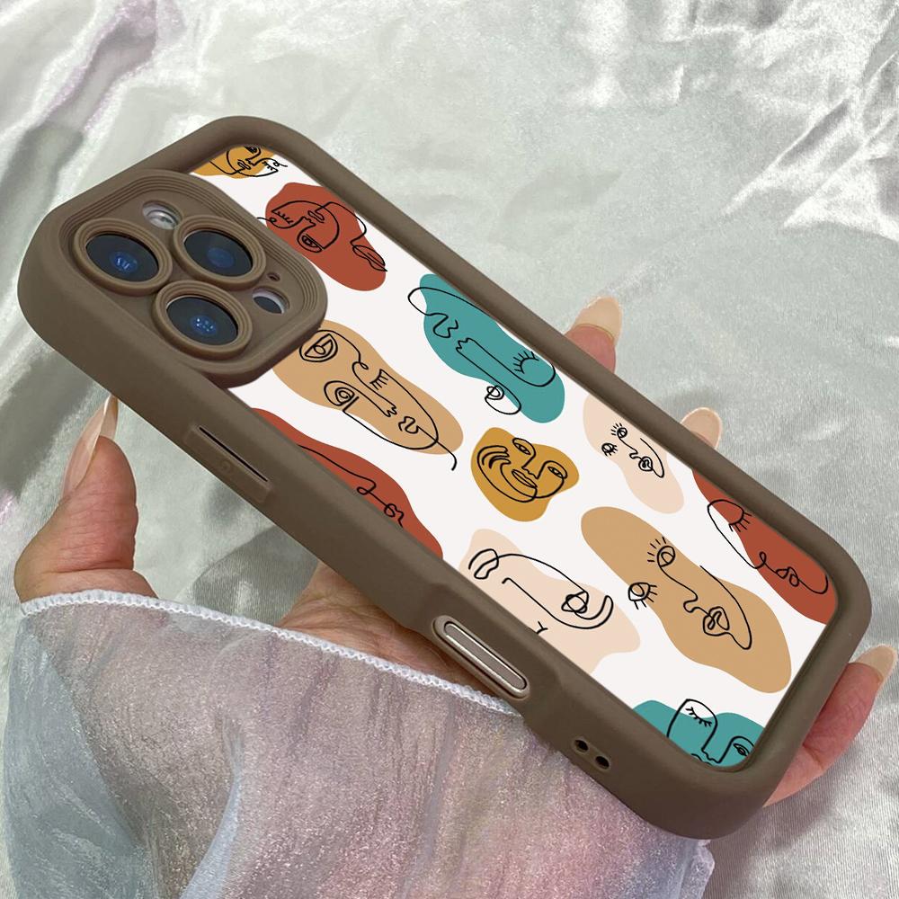 JT3 Abstract faces one line drawing Realme 14 15 Huawei P40 Honor 70 90 Infinix Tecno itel Motorola Google All Model Angel eyes Soft TPU Phone Case