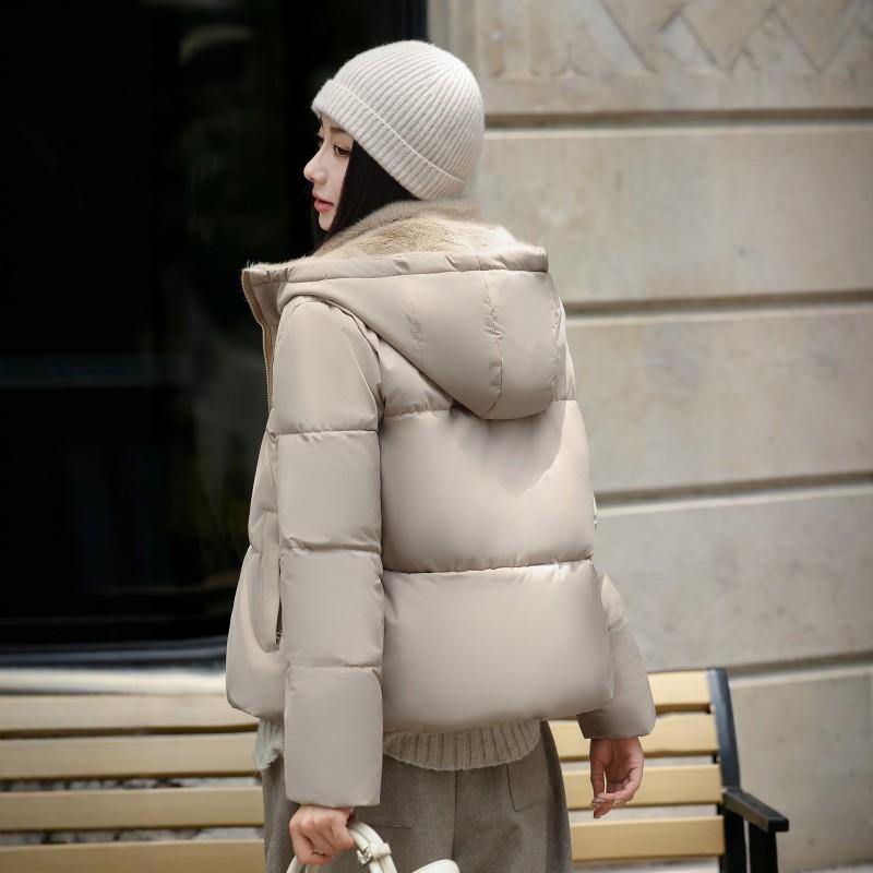 Womens Short Puffer Jacket 2026 Winter Hooded Cotton-Padded Coat Korean Style Casual Warm Outerwear