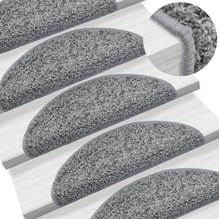 VidaXL Tapis d'escalier 15 pièces 65 x 21 x 4 cm Gris Demi-rond Grand 133900