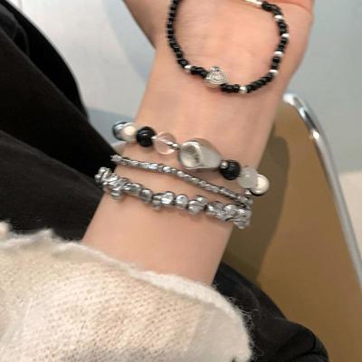 Black & Gray Beaded Bracelet: Retro Chinese Style for Women - Spring/Summer 2023 Trend