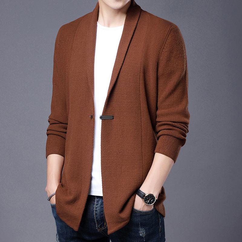Men's Spring and Autumn Simple Knit Sweater Youth Long Sleeve Slim Half Open Neck Jacket