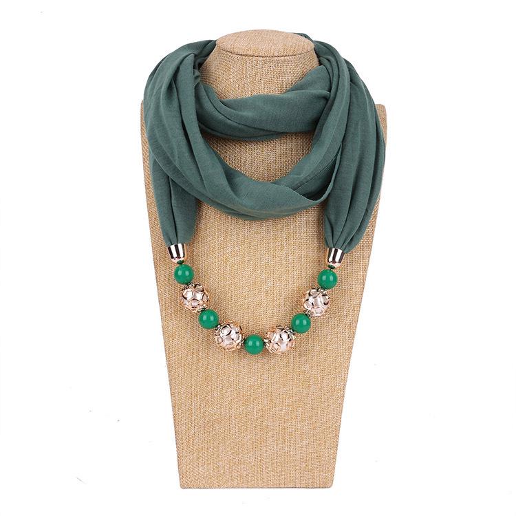 Chic Chiffon Infinity Scarf with Beaded Necklace – Women’s Vibrant Solid Color Fashion Accessory