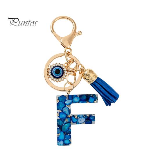 Durable Keychain Charm Blue Series Pendant, Initial Letter Key Chain with Eyes Keyring Tassel Design, A-Z Holder for Bags Backpacks Cars Accessories