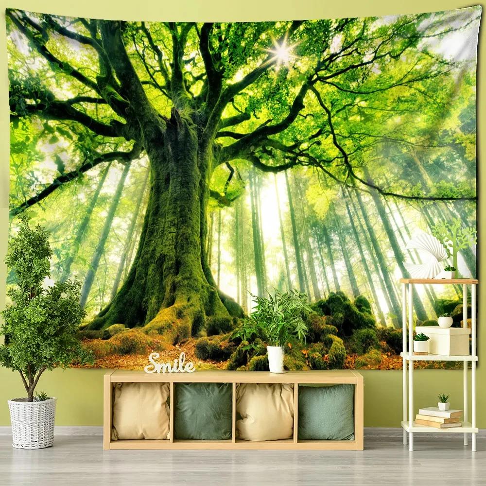 Towering Tree Forest Tapestry Wall Hanging Natural Scenery Psychedelic Witchcraft Bohemian Style Background Cloth Home Decor