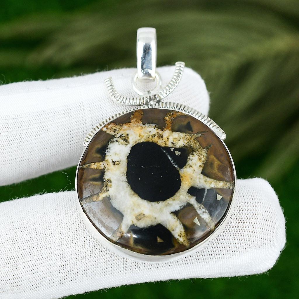 Sterling Silver Natural Moroccan Mud Crack Fossil Elegant Bezel Pendant Jewelry