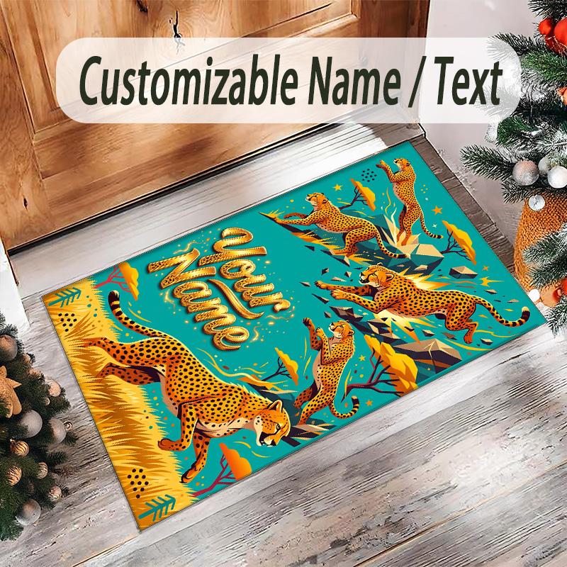 Covor de podea din catifea de cristal cu tematică de leopard, covor cald personalizat cu nume și text, decorațiune pentru casă
