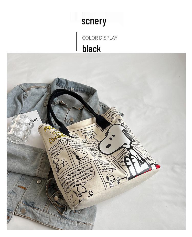 Large Cartoon Print Canvas Tote – Colorful, Cute, Versatile Handbag for Women