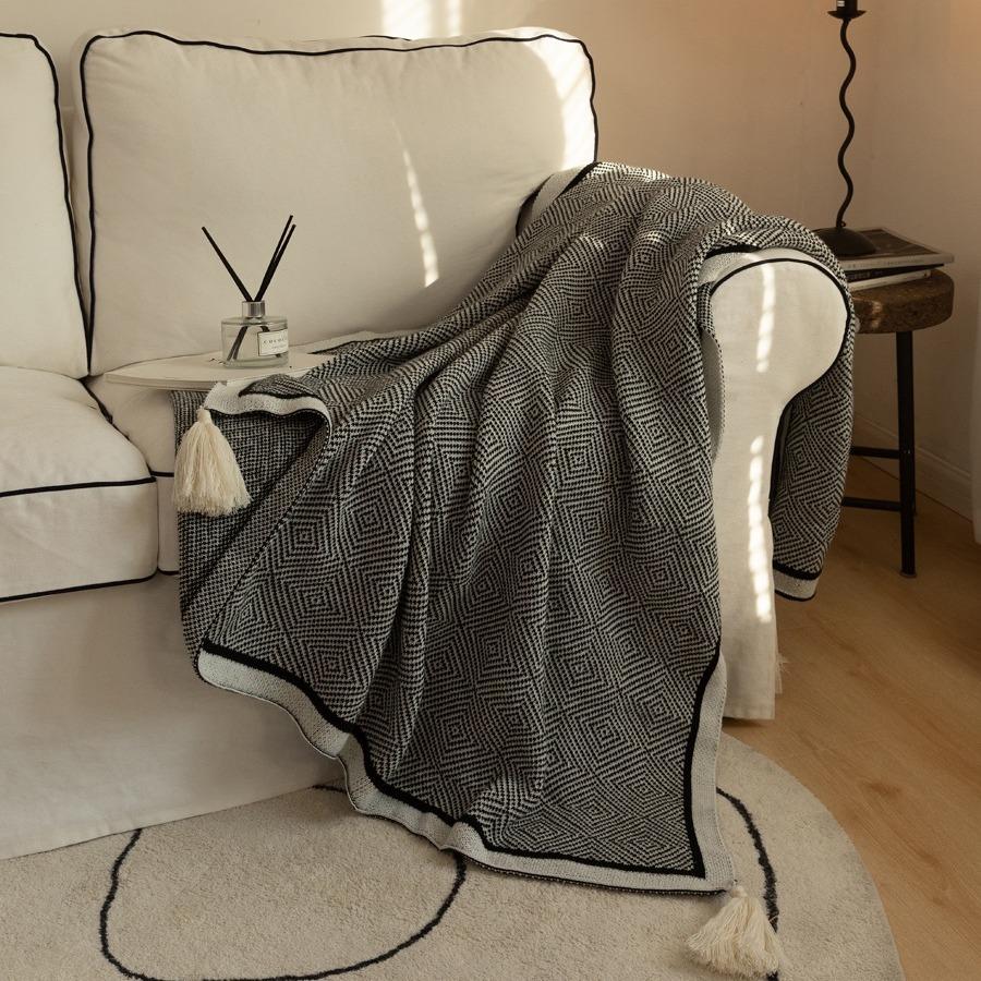 Vintage Geometric Knitted Blanket Luxury All-Season Sofa Throw Nap Cover Air-Conditioning Fleece Bed End Shawl