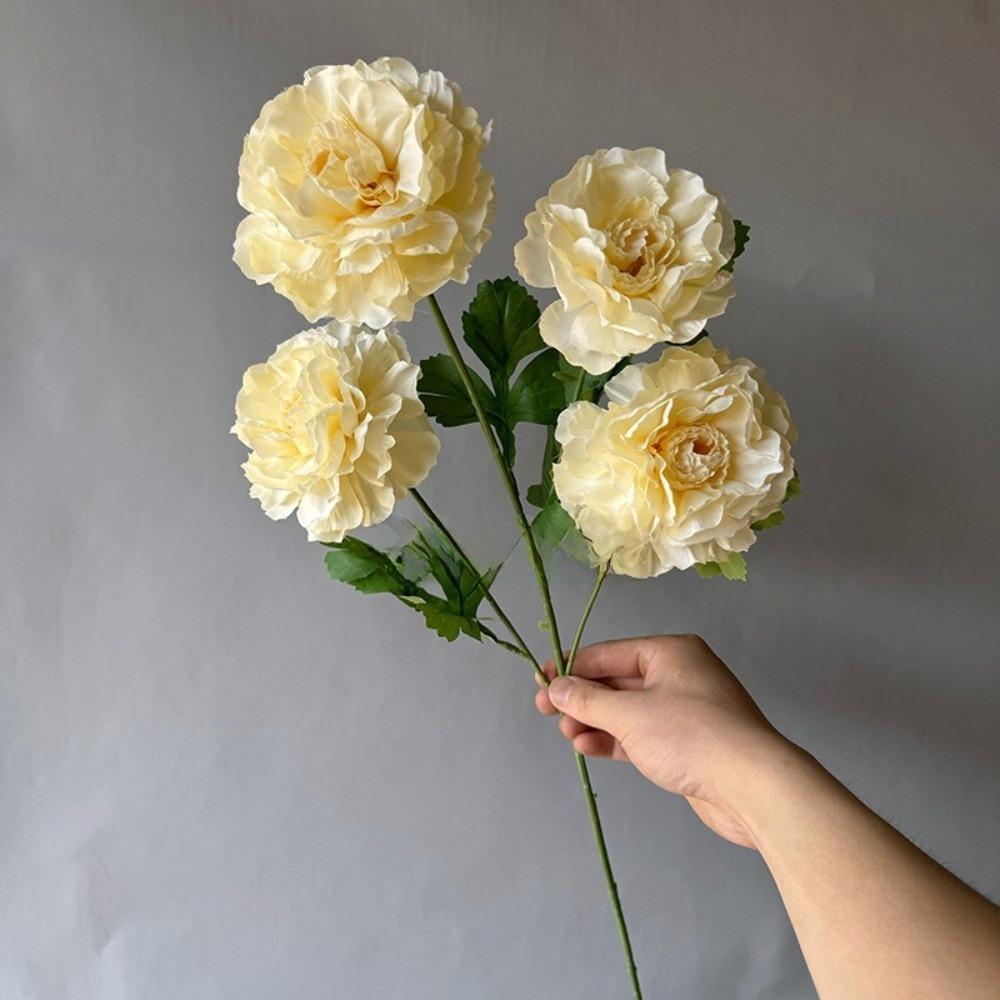 4 Heads Large Peony Artificial Flowers Long Branch Faux Silk Flower Wedding Decoration