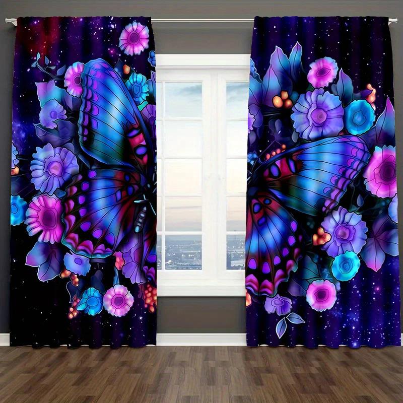 Bunte Blumen und Schmetterlinge - bedruckte Vorhänge, Stangentasche Heimdekoration, Raumdekoration